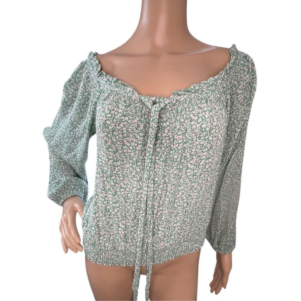 Daytrip Abstract Floral Long Sleeve Stretchy Blouse With Front Tie